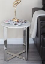 White Marble Accent Table with Silver Metal Legs - Image 5