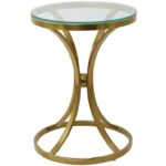 Gold Stainless Steel Hourglass Shaped Stand Accent Table with Clear Glass Top - Image 2