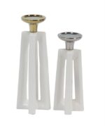 White Ceramic Candle Holder, Set of 2 - Image 3