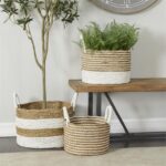 Brown Seagrass Handmade Two-Toned Storage Basket with Handles, Set of 3