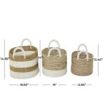 Brown Seagrass Handmade Two-Toned Storage Basket with Handles, Set of 3 - Image 4