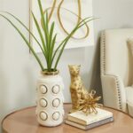 White Ceramic Vase with Gold Circle Accents