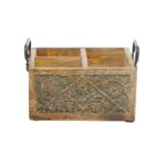Brown Wood Floral Intricately Carved 4 Bottle Wine Holder - Image 3