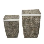 Dark Brown Seagrass Handmade Storage Basket with Liner and Matching Tops, Set of 2 - Image 3