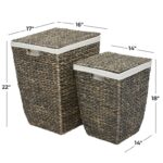 Dark Brown Seagrass Handmade Storage Basket with Liner and Matching Tops, Set of 2 - Image 4