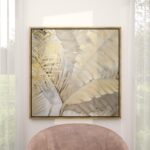 Brown Canvas Leaf Palm Framed Wall Art with Gold Frame - Image 3