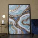 Blue Canvas Geode Enlarge Slice Framed Wall Art with Black Frame