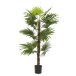 Green Faux Foliage Livistona Palm Artificial Tree with Black Plastic Pot - Image 2