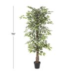 Green Faux Foliage Ficus Artificial Tree with Realistic Leaves and Black Plastic Pot - Image 5