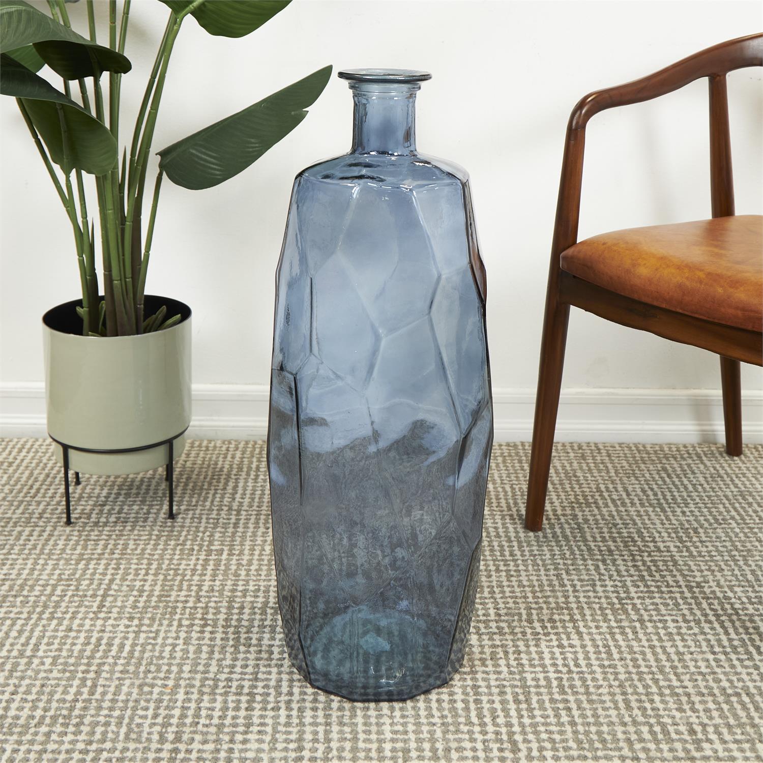 89664_3 Blue Recycled Glass Tall Spanish Bottleneck Vase - Image 1