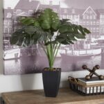 Green Faux Foliage Monstera Artificial Plant with Black Tapered Pot