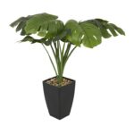 Green Faux Foliage Monstera Artificial Plant with Black Tapered Pot - Image 3