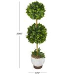 Green Faux Foliage Boxwood Ball Topiary with White Cement Pot - Image 5