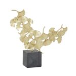 Gold Polystone Floral Handmade Sculpture with Black Block Base - Image 2