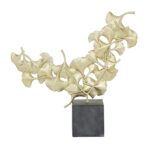 Gold Polystone Floral Handmade Sculpture with Black Block Base - Image 4