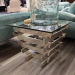 Square Glass Top End Table W/Stainless Steel Base