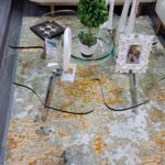 Vale Floral Glass Top Cocktail Table W/Stainless Steel Base