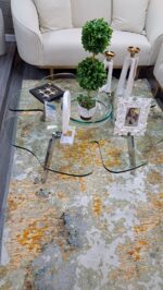 Vale Floral Glass Top Cocktail Table W/Stainless Steel Base