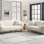 Veneto Loveseat ONLY W/ 2 Pillows- Modern Ivory Velvet