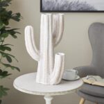 Cream Resin Cactus Tall Textured Indoor-Outdoor Planter
