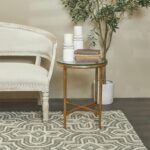 Gold Aluminum Metal Textured Side End Accent Table with Glass Tabletop