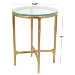 Gold Aluminum Metal Textured Side End Accent Table with Glass Tabletop - Image 3