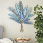 Blue Metal Leaf Bundle Home Wall Decor with Gold Stems