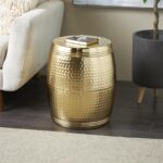 Gold Metal Handmade Hammered Drum Side End Accent Table with Hammered Design