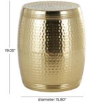 Gold Metal Handmade Hammered Drum Side End Accent Table with Hammered Design - Image 2