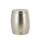 Silver Metal Handmade Hammered Drum Side End Accent Table with Hammered Design - Image 2