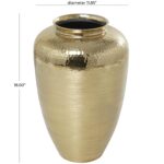 Gold Aluminum Metal Wide Brushed Decorative Vase with Hammered Top - Image 3