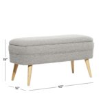 Gray Polyester Rounded Upholstered Boucle Room Storage Bench with Tapered Wood Legs - Image 3