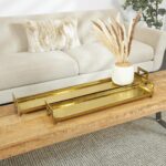 Brass Aluminum Metal Nesting Living Room Decor Tray with Metal Handles, Set of 2