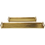 Brass Aluminum Metal Nesting Living Room Decor Tray with Metal Handles, Set of 2 - Image 3
