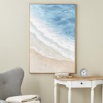 Blue Canvas Landscape Abstract Ocean Wave Living Room Framed Wall Art