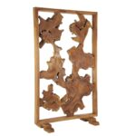 Brown Teak Wood Handmade Tall Live Edge Freestanding Partition Room Divider Screen - Image 2