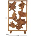 Brown Teak Wood Handmade Tall Live Edge Freestanding Partition Room Divider Screen - Image 4