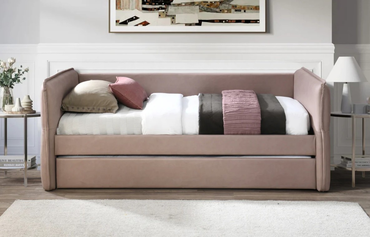 Trina Twin Uph. Trundle Bed - Dusty Rose - 1 Trina Twin Upholstered Trundle Bed - Dusty Rose - Image 1
