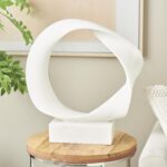 White Polystone Abstract Textured Open Wave Decorative Sculpture with Elevated Base