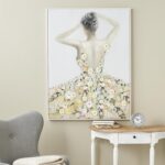 Multi Colored Canvas Woman Living Room Framed Wall Art with 3D Daisy Flowers