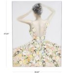 Multi Colored Canvas Woman Living Room Framed Wall Art with 3D Daisy Flowers - Image 4