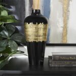 Black Metal Abstract Decorative Vase with Gold Detailing