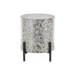 Multi Colored Mother of Pearl Shell Abstract Handmade Inlay Side End Accent Table with Black Legs - Image 2