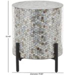 Multi Colored Mother of Pearl Shell Abstract Handmade Inlay Side End Accent Table with Black Legs - Image 3