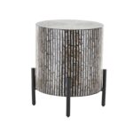 Multi Colored Mother of Pearl Shell Geometric Handmade Inlay Side End Accent Table with Black Legs - Image 2