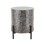 Multi Colored Mother of Pearl Shell Geometric Handmade Inlay Side End Accent Table with Black Legs - Image 3