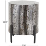Multi Colored Mother of Pearl Shell Geometric Handmade Inlay Side End Accent Table with Black Legs - Image 4