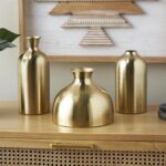 Gold Metal Minimalistic Decorative Vase with Varying Shapes and Sizes, Set of 3