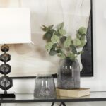 Gray Glass Textured Decorative Vase, Set of 2