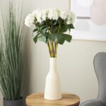 White Faux Foliage Hydrangea Tall Indoor Outdoor Artificial Flower Stem, Set of 8
